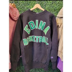 vtg 90s CHAMPION REVERSE WEAVE Black Crewneck 2xl // Minnesota Edina Basketball
